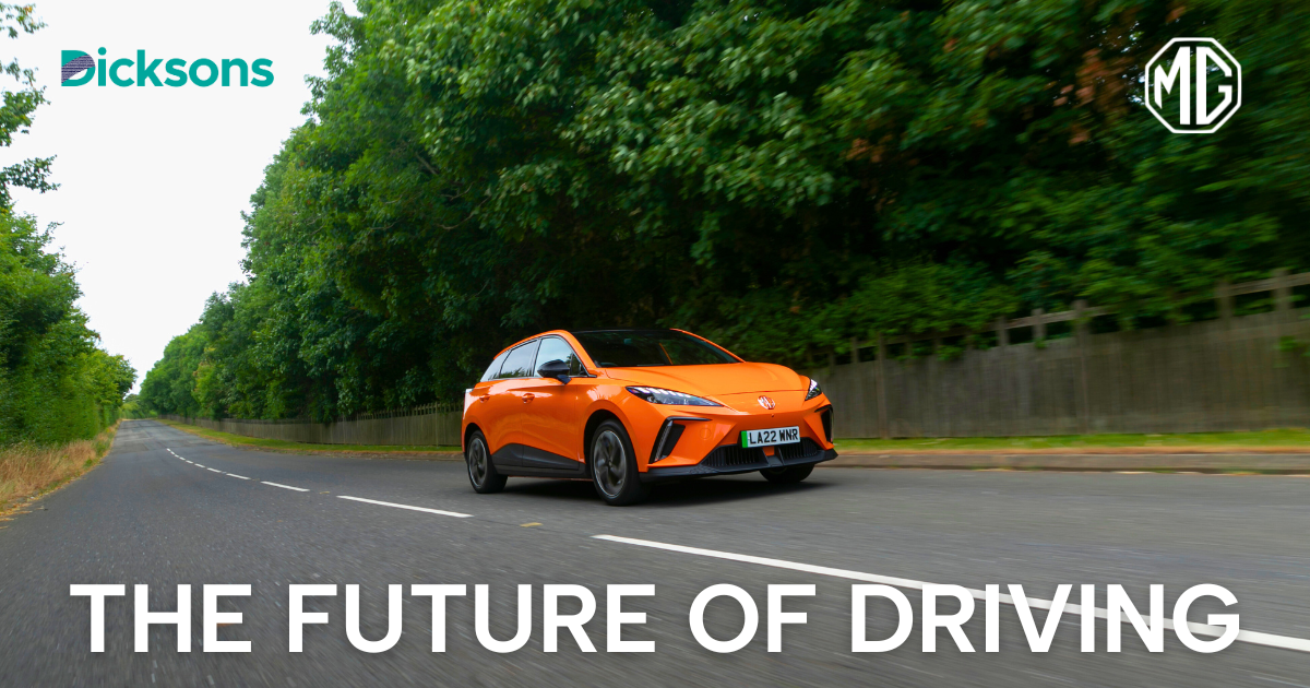 Image of MG4 EV With Text That Says "The Future Of Driving"