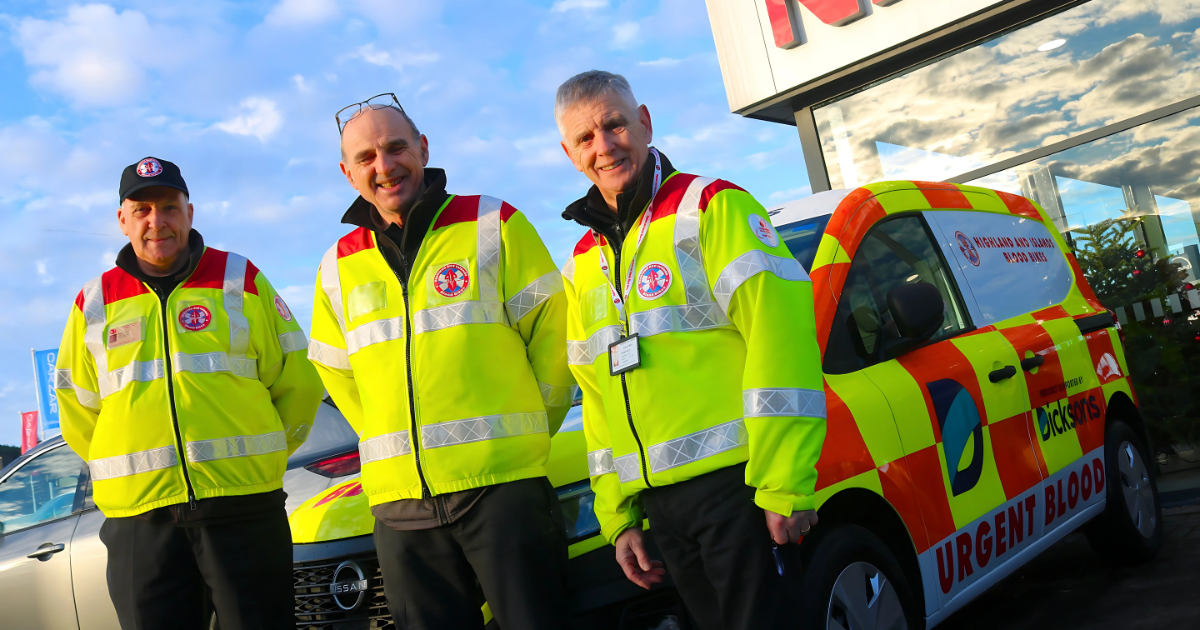 Image of Highland Blood Bikes team with Dicksons van